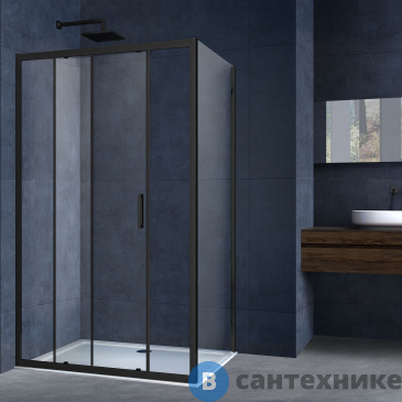 картинка Душевой уголок Vincea Alpha VSR-3AL9011CLB, 1100*900, черный, стекло прозрачное