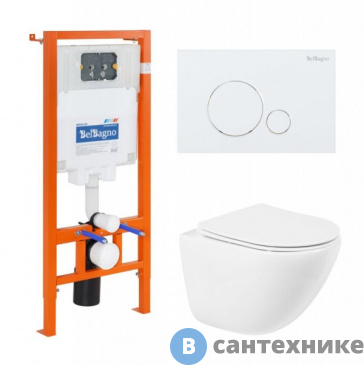 картинка Комплект BelBagno 4 в 1 BB051CHR/BB051SC/BB002-80/BB014-SR-BIANCO (унитаз подвесной BelBagno AMANDA BB051CHR с сиденьем BB051SC + система инсталляции для унитазов BelBagno BB002-80 с кнопкой смыва BB014)
