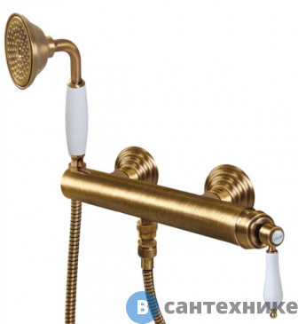 картинка Смеситель Cezares APHRODITE-DM-02-Bi для душа однорычажный с ручным душем, бронза, ручки белые