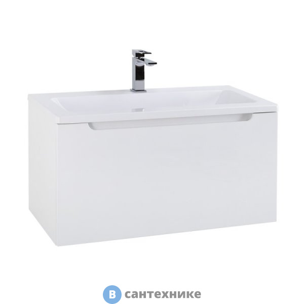 Тумба под раковину BelBagno ETNA-M подвесная с одним внешн. и одним внутр. выкатными ящиками, с доводчиками, Bianco Lucido, 795x376x400 (ETNA-M-800/380-1C-SO-BL)