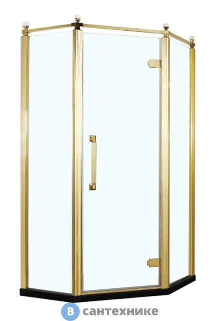 Душевое ограждение AZARIO ONTARIO 900*900*2000 5-угольное без поддона (распаш дверь) стекло прозрач 8 мм, профиль золото (AZ-NBB3231 900 GOLD)