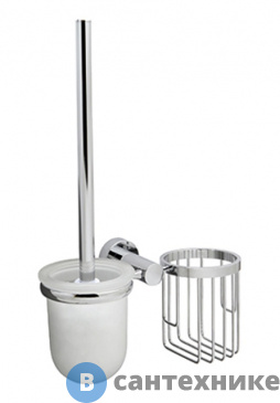 картинка Держатель WasserKRAFT Donau K-9435 освежителя и щетки для унитаза металл, хромоникелевое покрытие, матовое стекло