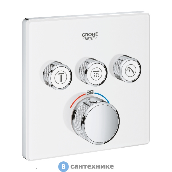Термостат Grohe 29157LS0 GRT SmartControl для ванны/душа, комплект верхней монтажной части для Rapido SmartBox, квадратная розетка, 3 кнопки управления