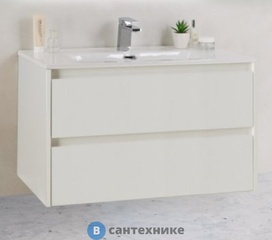 Тумба под раковину BelBagno 81 см KRAFT 39-800/390-2C-SO-BO подвесная с двумя выкатными ящиками, Bianco Opaco