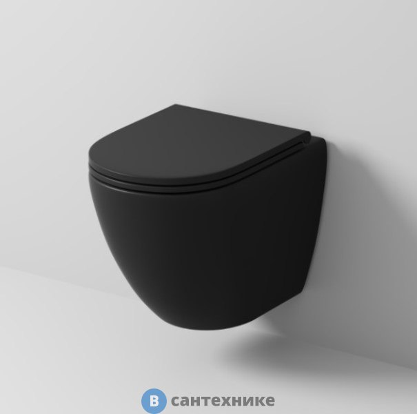 Унитаз Grossman GR-4455BMSQ (490*370*360) чёрный матовый, безободковый с тонкой крышкой