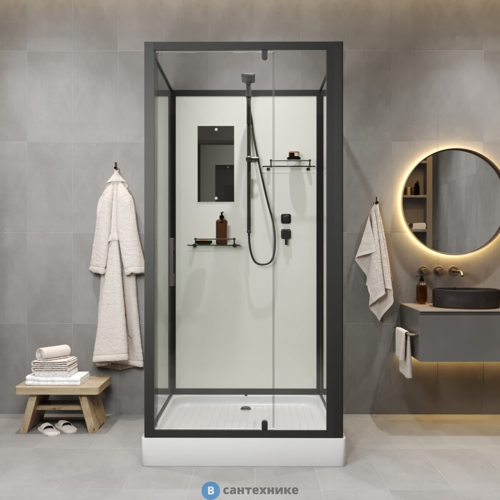 Душевая кабина Niagara Standart ST90/15Q/BL/BK (90х90х200) квадрат, поддон 15 см, распашная, проф. черный, без крыши