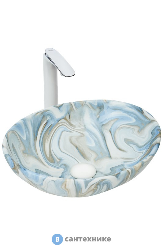 Раковина WELTWASSER ELBACH 3078 M814 накладная (белая с голубым и серым) /410х335х145/