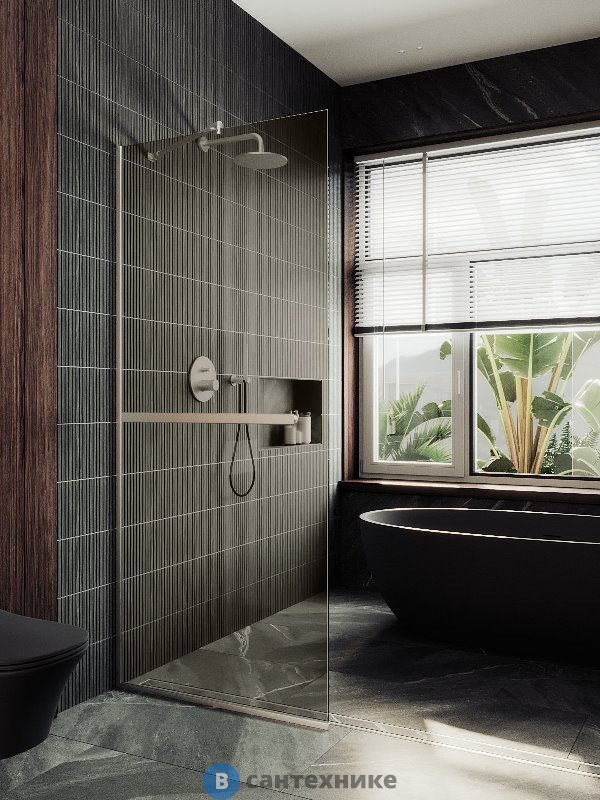 Душевая перегородка в профиле MaybahGlass 1950*690 Стекло 8 мм Бронза +Полотенцесушитель (MGD-721-5у)