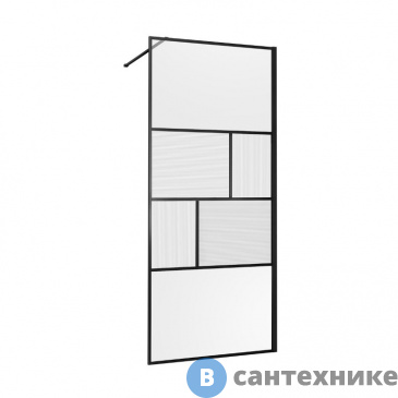 картинка Душевая перегородка Vincea Walk-In VSW-1HC800CFB, 800*2000, черный, стекло прозрачное/рифленое