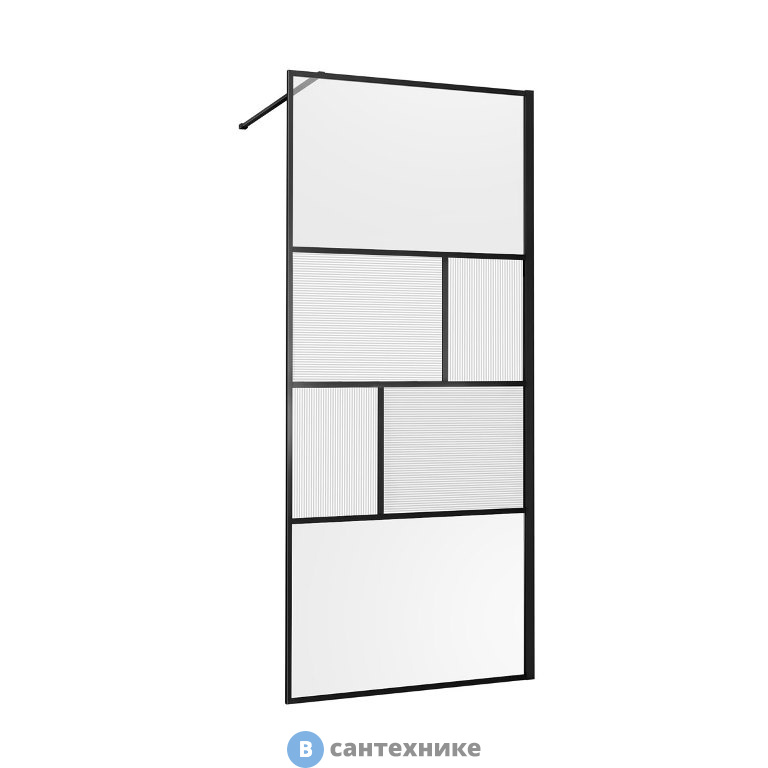 Душевая перегородка Vincea Walk-In VSW-1HC800CFB, 800*2000, черный, стекло прозрачное/рифленое