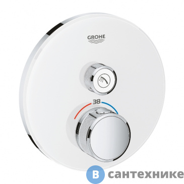 картинка Термостат Grohe 29150LS0 GRT SmartControl для ванны/душа, комплект верхней монтажной части для Rapido SmartBox, круглая розетка, 1 кнопка управления
