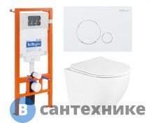 Комплект BelBagno 3 в 1 BB3105CHR/SC/BB002-80/BB014-SR-BIANCO (унитаз подвесной с сиденьем BelBagno UNO BB3105CHR/SC + система инсталляции для унитазов BelBagno BB002-80 с кнопкой смыва BB014-SR-BI)