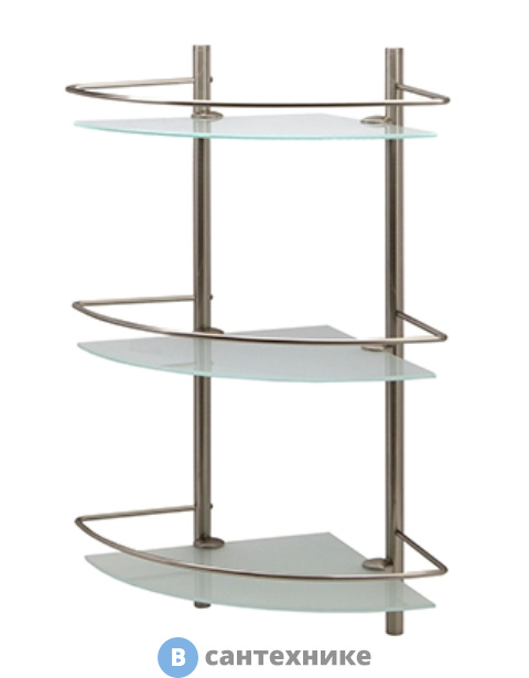Полка WasserKRAFT K-3733 стеклянная тройная угловая металл, покрытие "матовый хром", закаленное матовое стекло