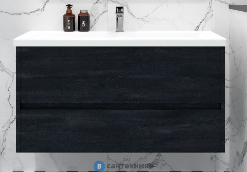 Тумба под раковину Art & MAX FAMILY-M Family-M-1000-2C-SO-HC подвесная с двумя выкатными ящиками, Hard Coal, 1000x480x550