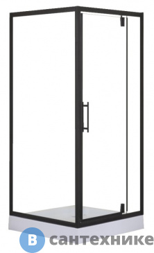 картинка Душевой уголок Loranto CS-604A 90*90*200 R/L с низким поддоном 13 см. прозрачное стекло, профиль чёрный