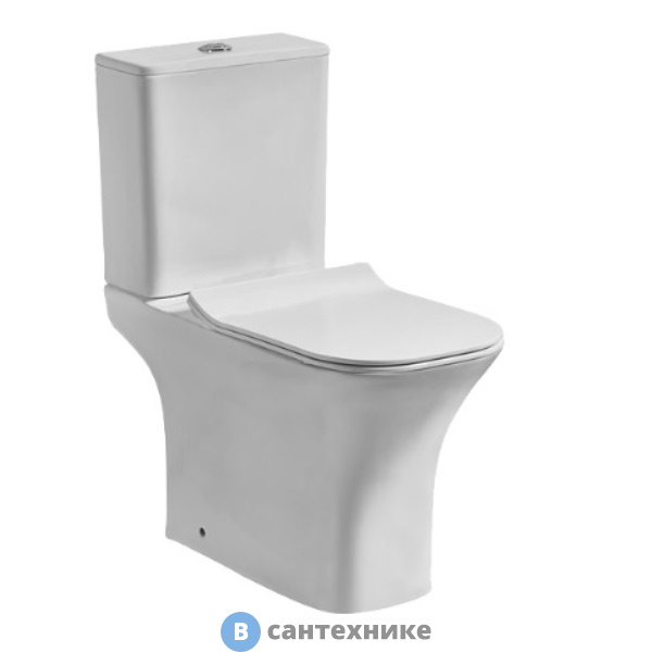 Унитаз с бачком Orange C02-000W безободковый с горизонтальным выпуском, ультратонкое и быстросъёмное сиденье из дюропласта с функцией плавного закрывания Soft-close