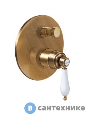 картинка Смеситель Cezares APHRODITE-VDIM2-02-Bi встраиваемый, однорычажный для душа с переключателем, бронза, ручки белые