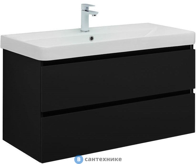 Тумба с раковиной Aquanet Вега 2.0 100 2 ящ. цв.черный (раковина Ирис) (344745)