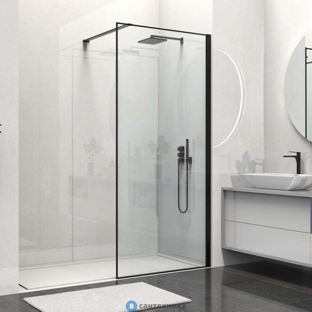 Душевая перегородка Vincea Walk-In VSW-1HS800CLB, 800*2000,черный матовый, стекло прозрачное