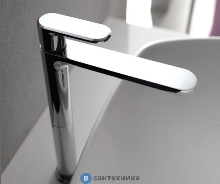 Смеситель CISAL LineaViva однорычажный для раковины, высокий h221 мм, без донного клапана, хром (LV00150021)