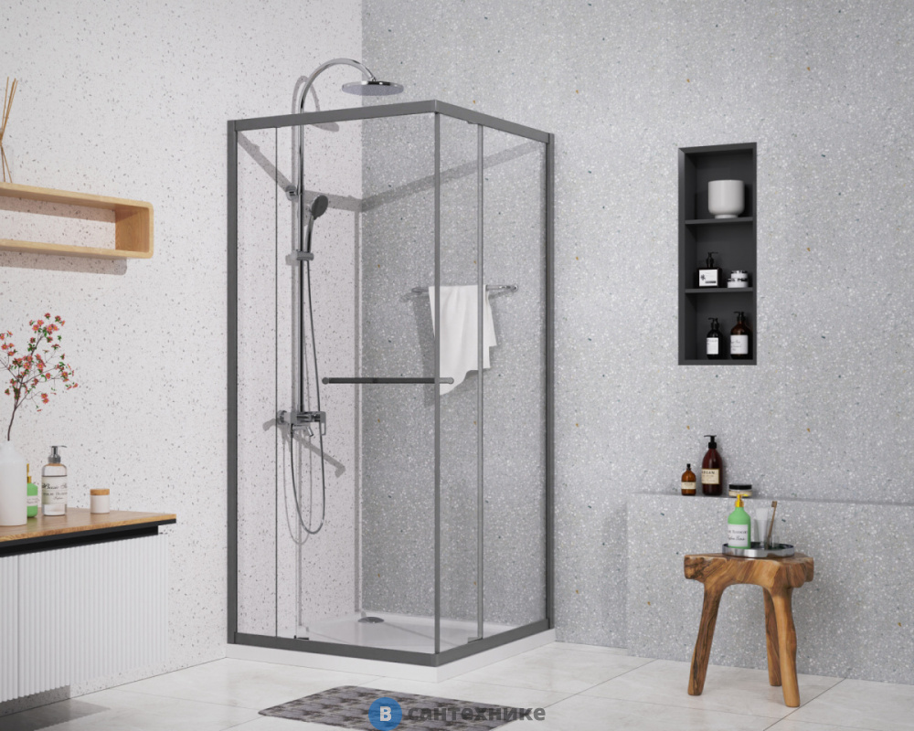 Душевое ограждение Azario MONAKO SQS-90х90х195-MGR-CL, (L/R) прозрачное стекло 6 мм, профиль матовый графит (AZ-L47-90-MGR-CL)