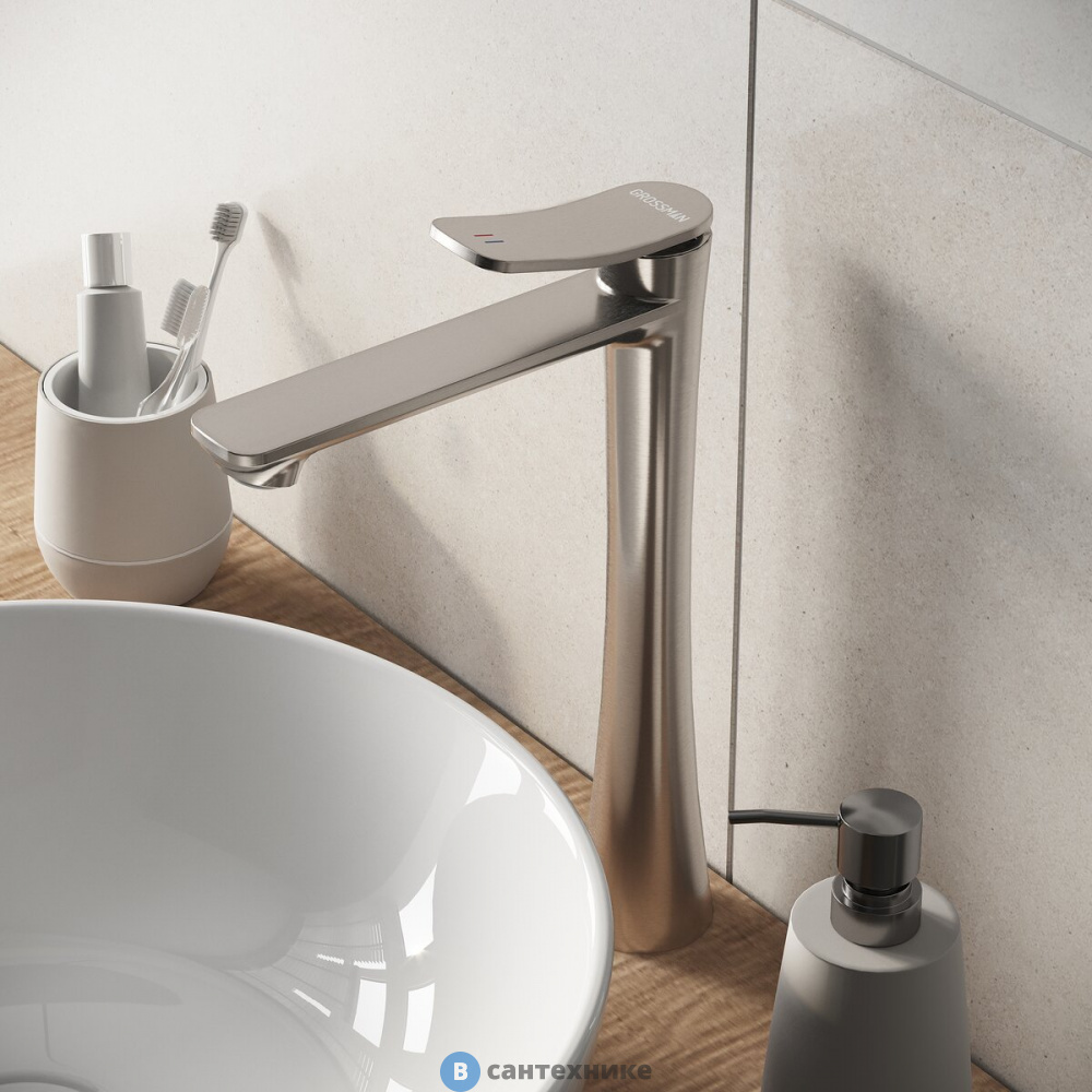 Смеситель Grossman Advans 520.K35.09.120 для раковины высокий, брашированный никель (520.K35.09.120)