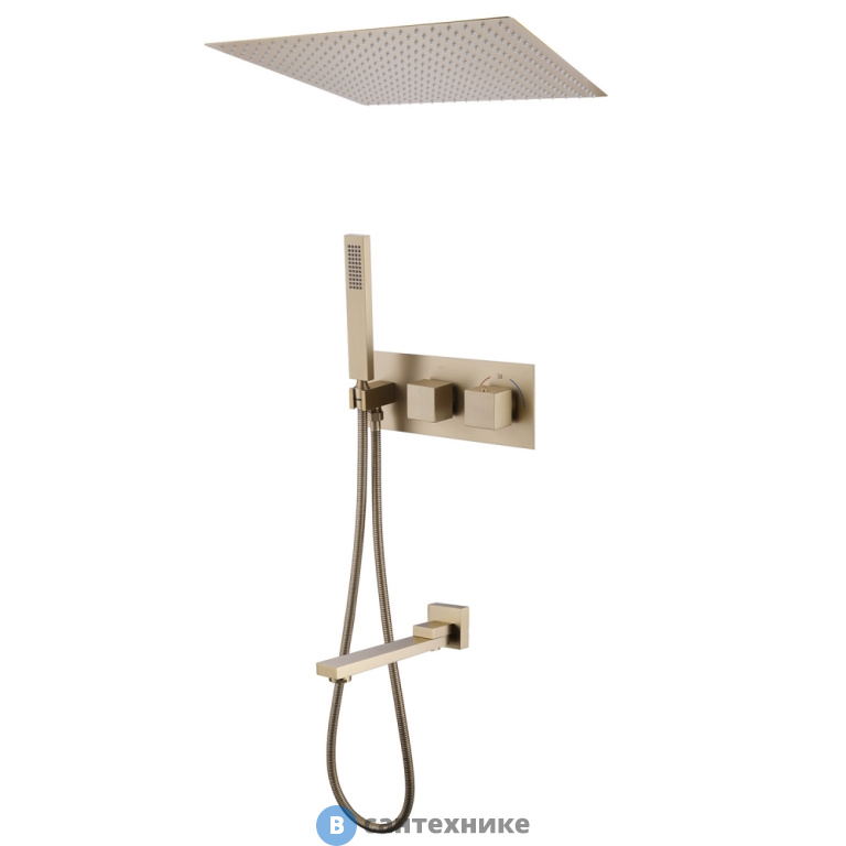 Душевая система ABBER Daheim AF8254G скрытого монтажа с изливом, термостат, золото матовое