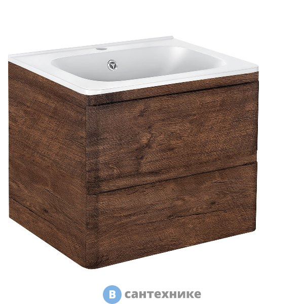 Тумба под раковину Vincea Vico 600 подвесная, 2 выкатных ящика soft close, R.Wood (VMC-2V600RW)