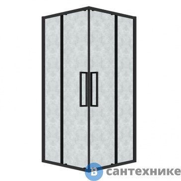 картинка Душевое ограждение Grossman Cosmo 300.K33.02.1010.21.02 (100*100*195) квадрат, раздвижн, черн. матов, стекло шиншилла, без поддона