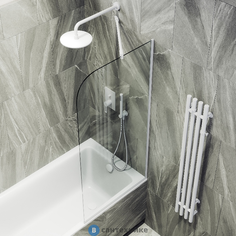 Шторка для ванны в профиле MaybahGlass 1400*640 Стекло 6 мм Бесцветное (MGV-144-1у)