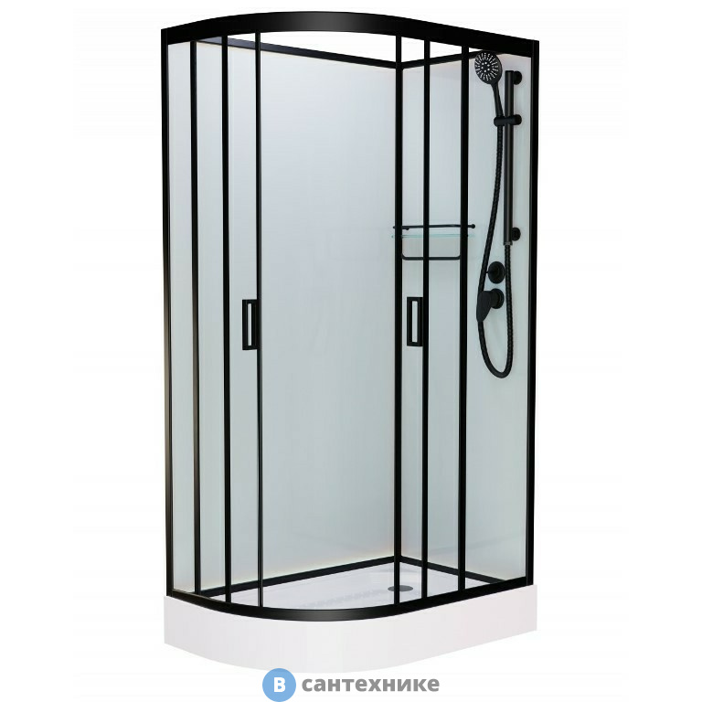 Душевая кабина Frank F418R М Black правосторонняя низкий поддон б/к (без крыши) матовое стекло