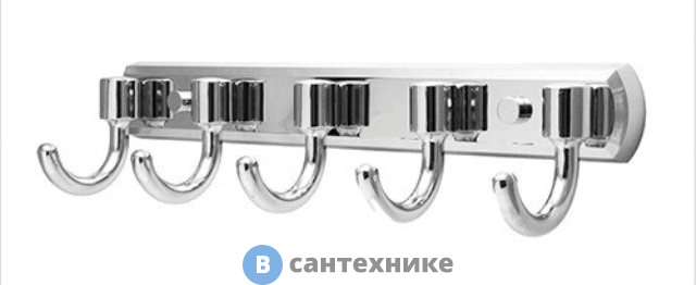 Кронштейн настенный WasserKRAFT Oder K-3075, 5 крючков металл, хромоникелевое покрытие