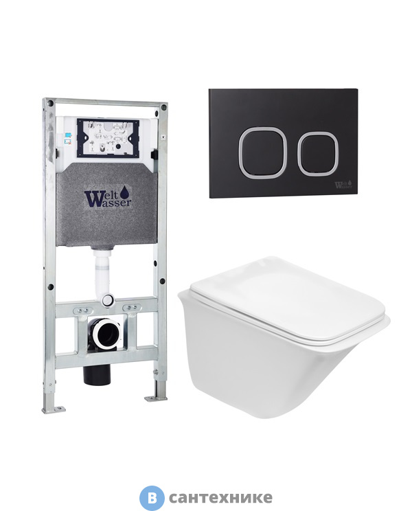 Унитаз с инсталляцией WELTWASSER и кнопкой смыва (AMBERG 506 ST + ROTBACH 004 GL-WT + AMBERG RD-BL)
