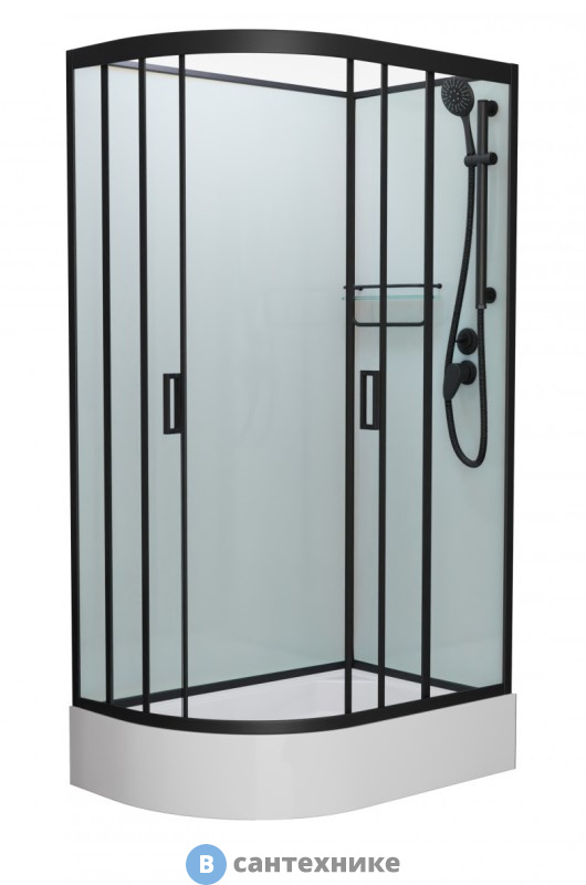 Душевая кабина Frank F412/1R Black правосторонняя средний поддон б/к (без крыши)