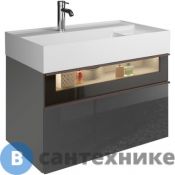 Тумба с раковиной Burgbad Yumo с 1 отв. 815х470х480 мм, 2 выдв ящика, аллюм рамка, вставка из дымч. стекла, светодиодн. подсв. умыва-ка, F3194 серый глянц (SFMX082 F3194 C0001*1)