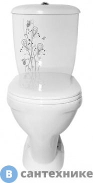 картинка Унитаз-компакт Оскольская керамика Радуга тарельчатый декор Цветы Стандарт, сиденье полипропилен (44901130232)