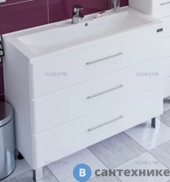 картинка Тумба под раковину СанТа Омега-100 3ящ. напол. (Ум. Elen 100 литой мрамор) (207017)