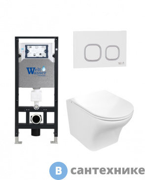картинка Унитаз с инсталляцией WELTWASSER и кнопкой смыва (AMBERG 506 + ODENBACH 004 GL-WT + AMBERG RD-WT)