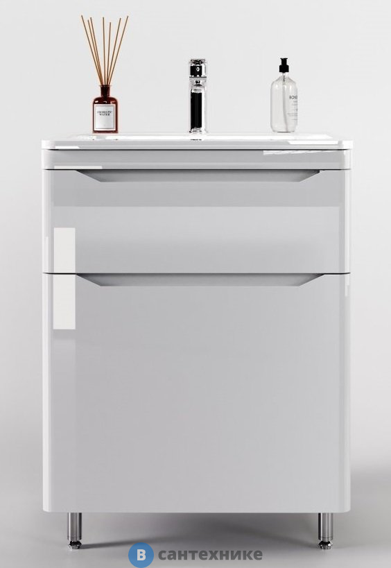 Тумба под раковину Style line напольная Марелла 70 (2 ящ.) Люкс антискрейтч белый глянец, PLUS (2000949237589)