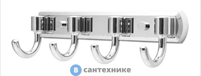 Кронштейн настенный WasserKRAFT Oder K-3074, 4 крючка металл, хромоникелевое покрытие