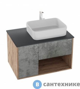картинка Тумба под раковину Grossman БРУНО-80 см подвесная, с 1-м ящ. веллингтон/бетон (под ум.GR-3016) (108008)