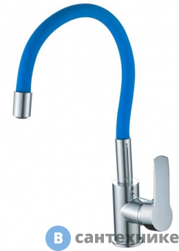 картинка Смеситель Maxonor MN70112-4 для кухни гибкий излив синий/хром