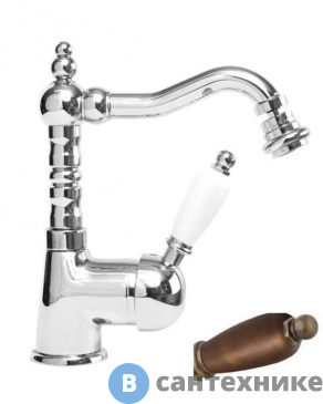 картинка Смеситель Cezares ELITE-BSM2-01-Nc для биде однорычажный c донным клапаном, хром, ручка Орех