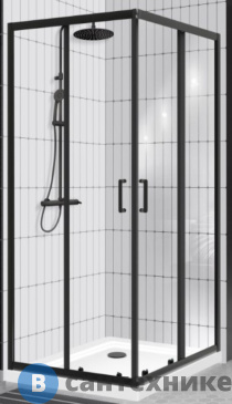 картинка Душевой уголок BelBagno UNO-195-A-2-100-C-NERO 1000x1000x1950 , без поддона