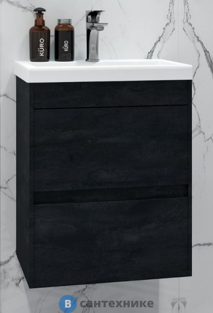 Тумба под раковина Art & MAX FAMILY-M Family-M-400-2C-SO-HC подвесная с двумя выкатными ящиками, Hard Coal, 400x350x550