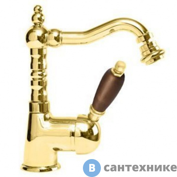 картинка Смеситель Cezares ELITE-BSM2-03-Nc на биде однорычажный c донным клапаном, золото, ручка орех