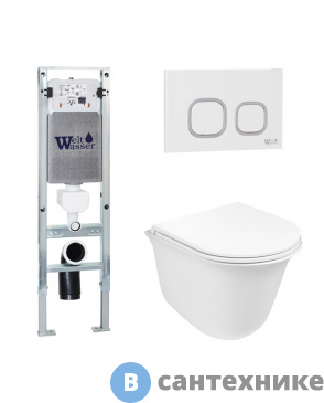 картинка Унитаз с инсталляцией WELTWASSER и кнопкой смыва (AMBERG 350 ST + TELBACH 004 GL-WT + AMBERG RD-WT)