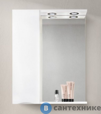 картинка Шкаф зеркальный BelBagno 60 см MARINO-SPC-600/750-1A-BL-P-L подвесной с одной распашной дверцей с доводчиками, с подсветкой, левосторонний, Bianco Lucido