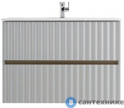 картинка Тумба под раковину Art & MAX ELEGANT AM-ELEGANT-600-2C-SO-GCM-LED подвесная с двумя выкатными ящиками, с LED подсветкой ручек, светло-серый матовый, 570x469x550