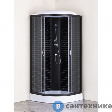 картинка Душевая кабина Loranto CS-6610-13GB 100*100*215, черный кирпичный узор, прозрач. стекло, профиль черный
